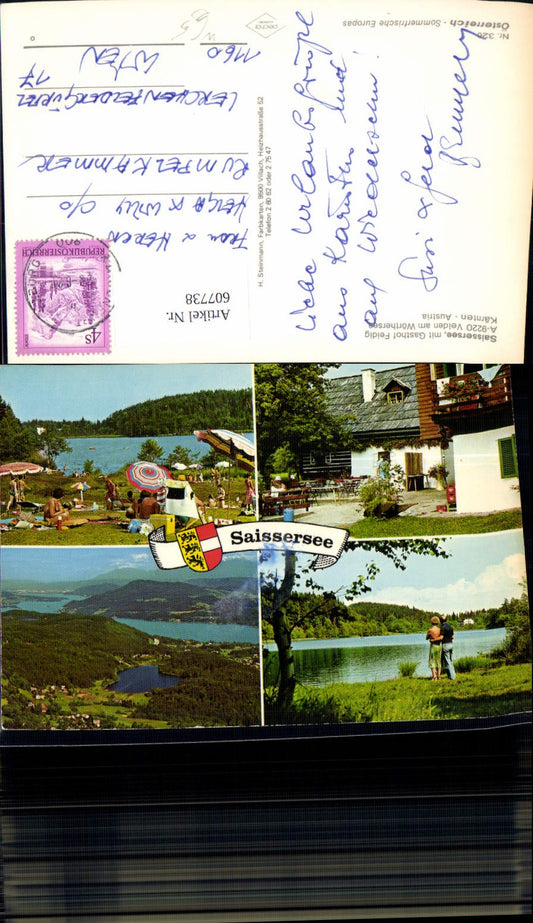 607738,Mehrbild Ak Velden a. Wörthersee Saissersee Gasthof Feidig Strandleben