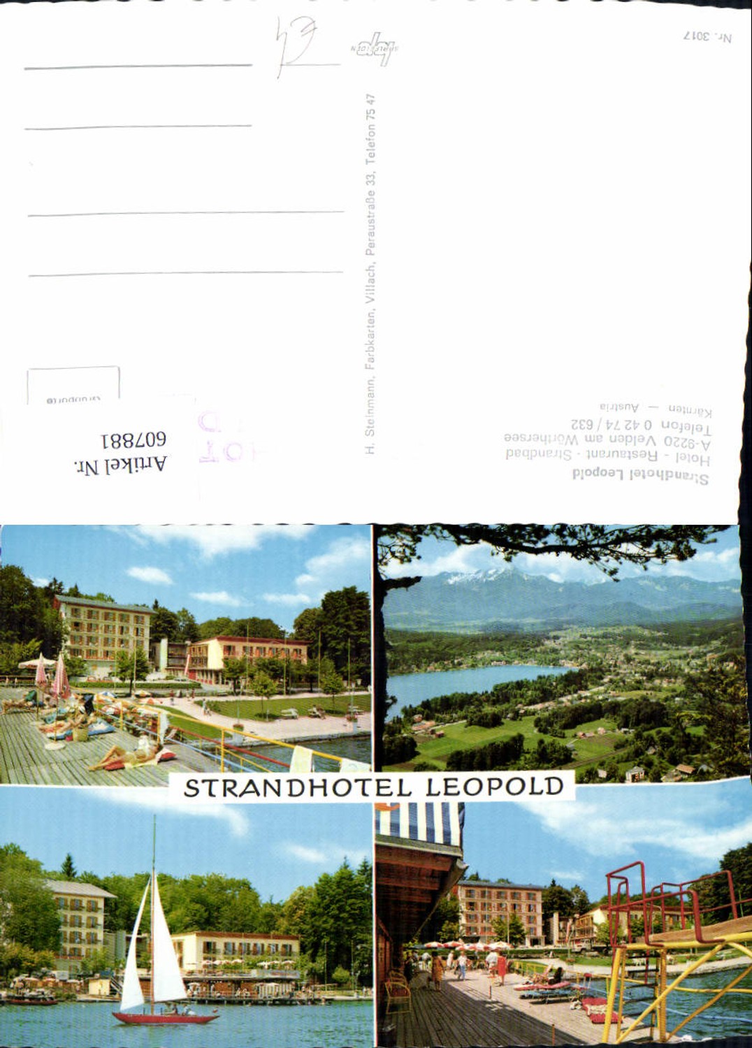 607881,Mehrbild Ak Velden a. Wörthersee Strandhotel Leopold Segeln Segelboot