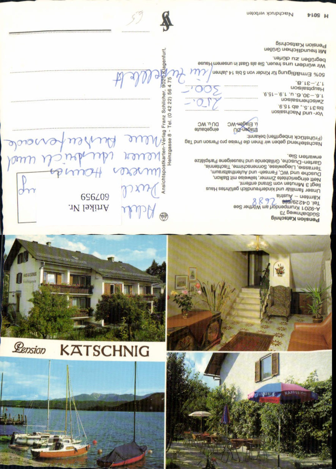 607959,Mehrbild Ak Krumpendorf a. Wörthersee Pension Katschnig Segeln Segelboot