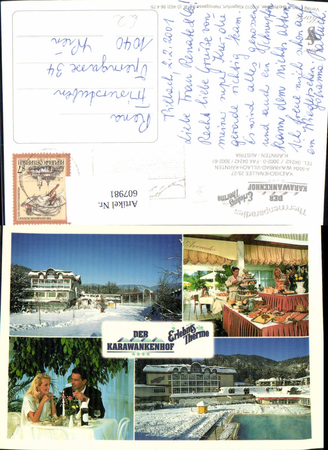 607981,Mehrbild Ak Warmbad Villach Der Karawankenhof Erlebnistherme Winteransicht Restaurant