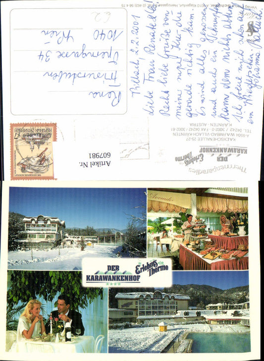 607981,Mehrbild Ak Warmbad Villach Der Karawankenhof Erlebnistherme Winteransicht Restaurant