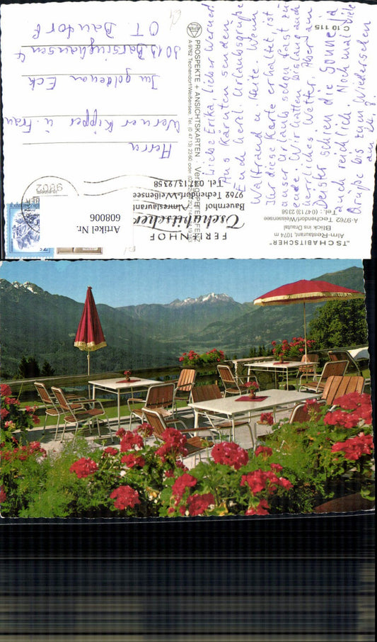 608006,Techendorf a. Weißensee Tschabitscher Alm-Restaurant Blick ins Drautal
