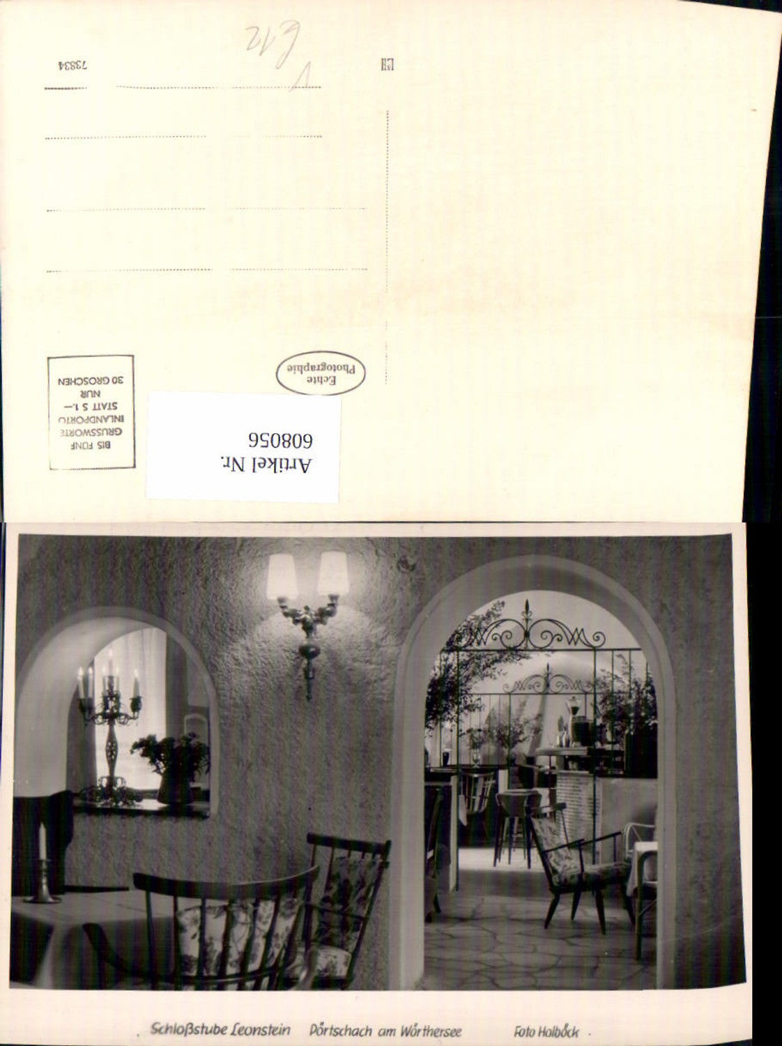 608056,Foto Ak Pörtschach a. Wörthersee Schloßstube Leonstein Innenansicht pub Foto Holböck
