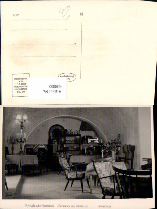 608058,Foto Ak Pörtschach a. Wörthersee Schloßstube Leonstein Innenansicht pub Foto Holböck