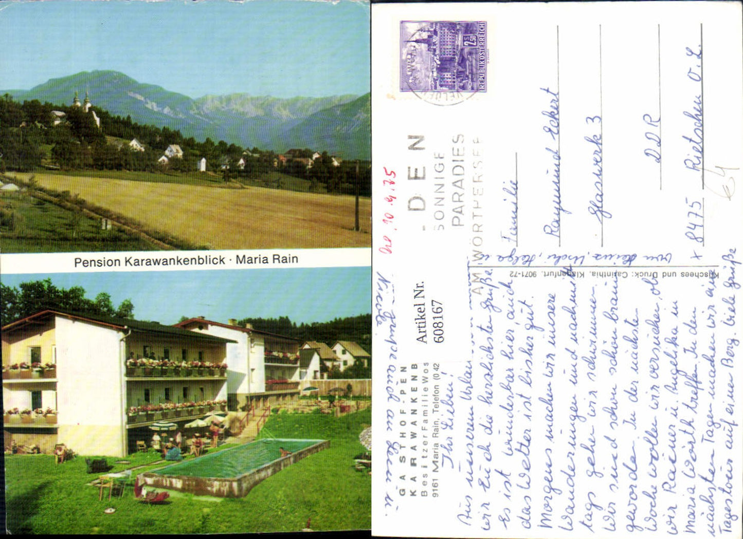 608167,Mehrbild Ak Maria Rain Gasthof Pension Karawankenblick Schwimmbad