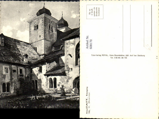 608170,Künstler Ak H. Darnaut Millstatt Kreuzgang Kirche