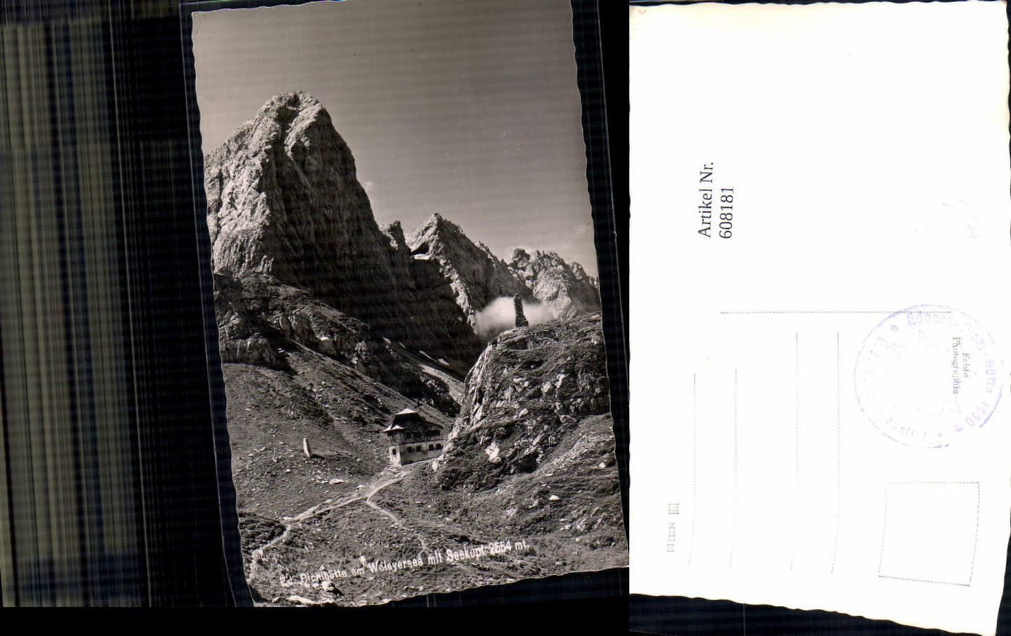 608181, Photo Ak Edmund-Pichl-Hütte Wolayer See m. Seekopf Plöckenpass Kötschach-Mauthen