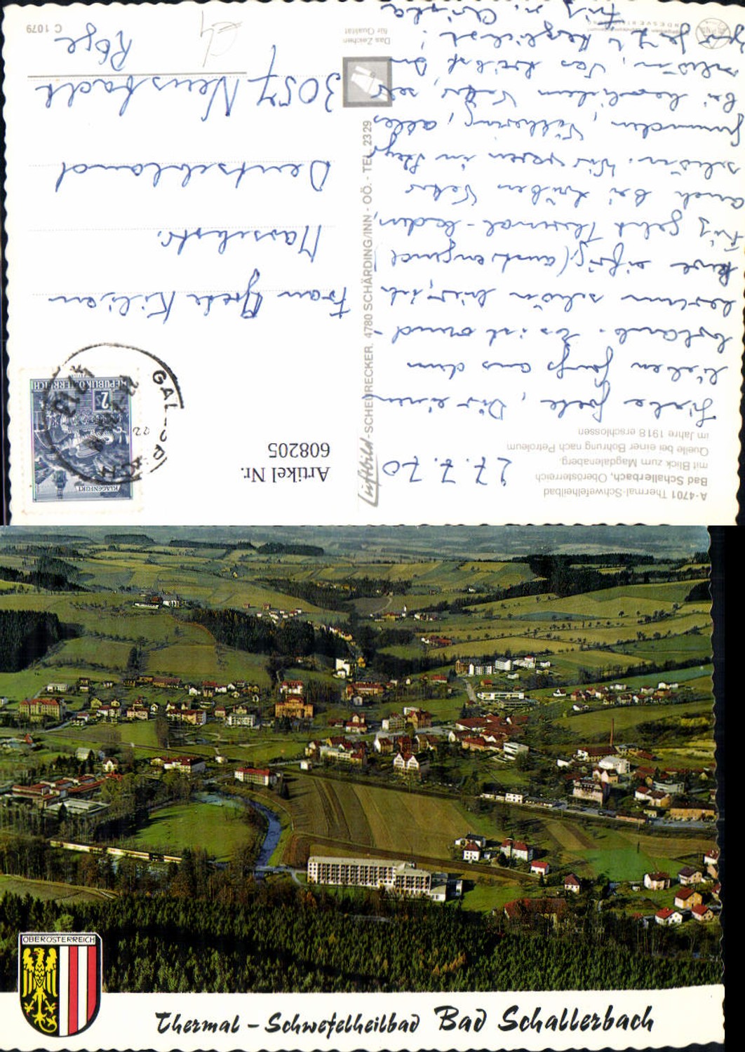 608205,tolle Fliegeraufnahme Bad Schallerbach Totale Luftbild
