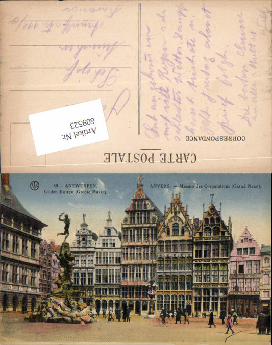 609523,Anvers Antwerp Flanders Gilden Huizen Groote Markt