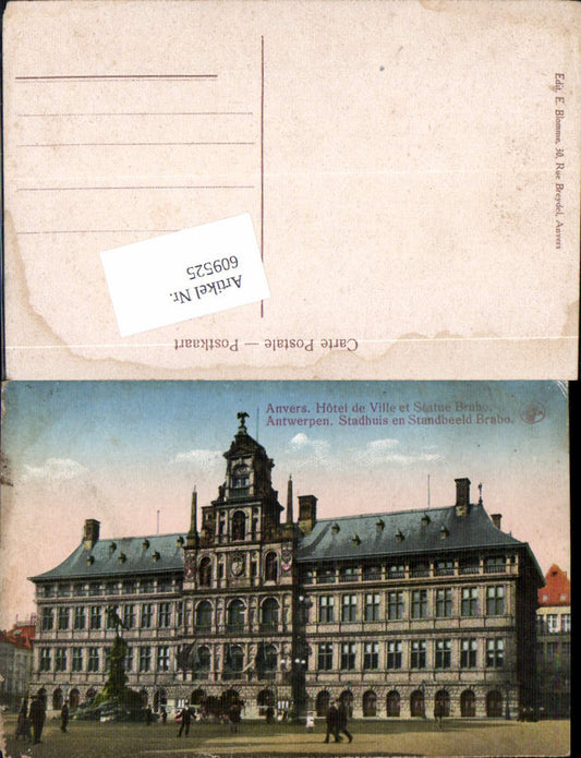 609525,Anvers Antwerp Flanders Stadhuis en Standbeeld Brabo
