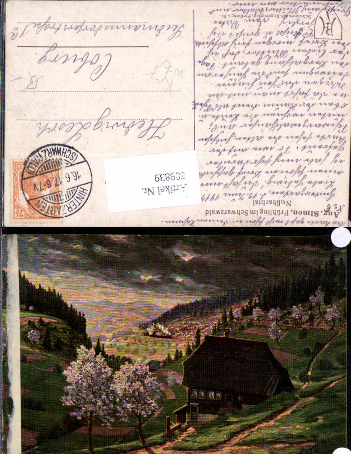 tolle Künstler-AK August Simon Frühling im Schwarzwald Nußbachtal Triberg Lodge-Rothaus