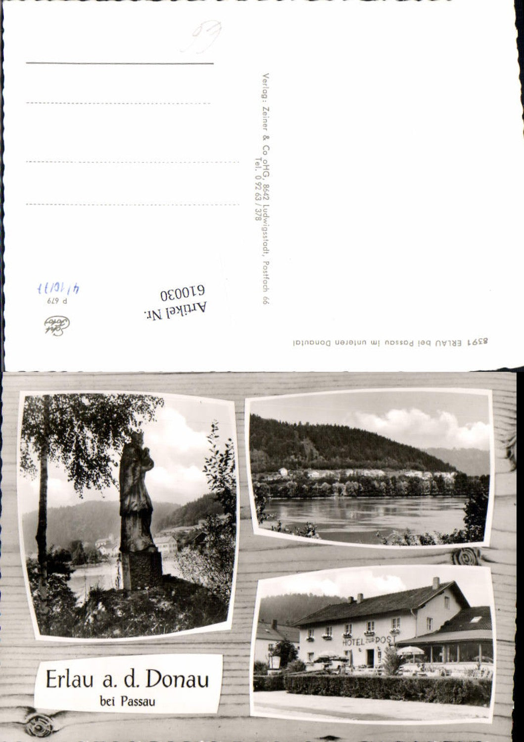 610030, great AK Erlau on the Danube near Passau Obernzell Hotel Post Lower Bavaria