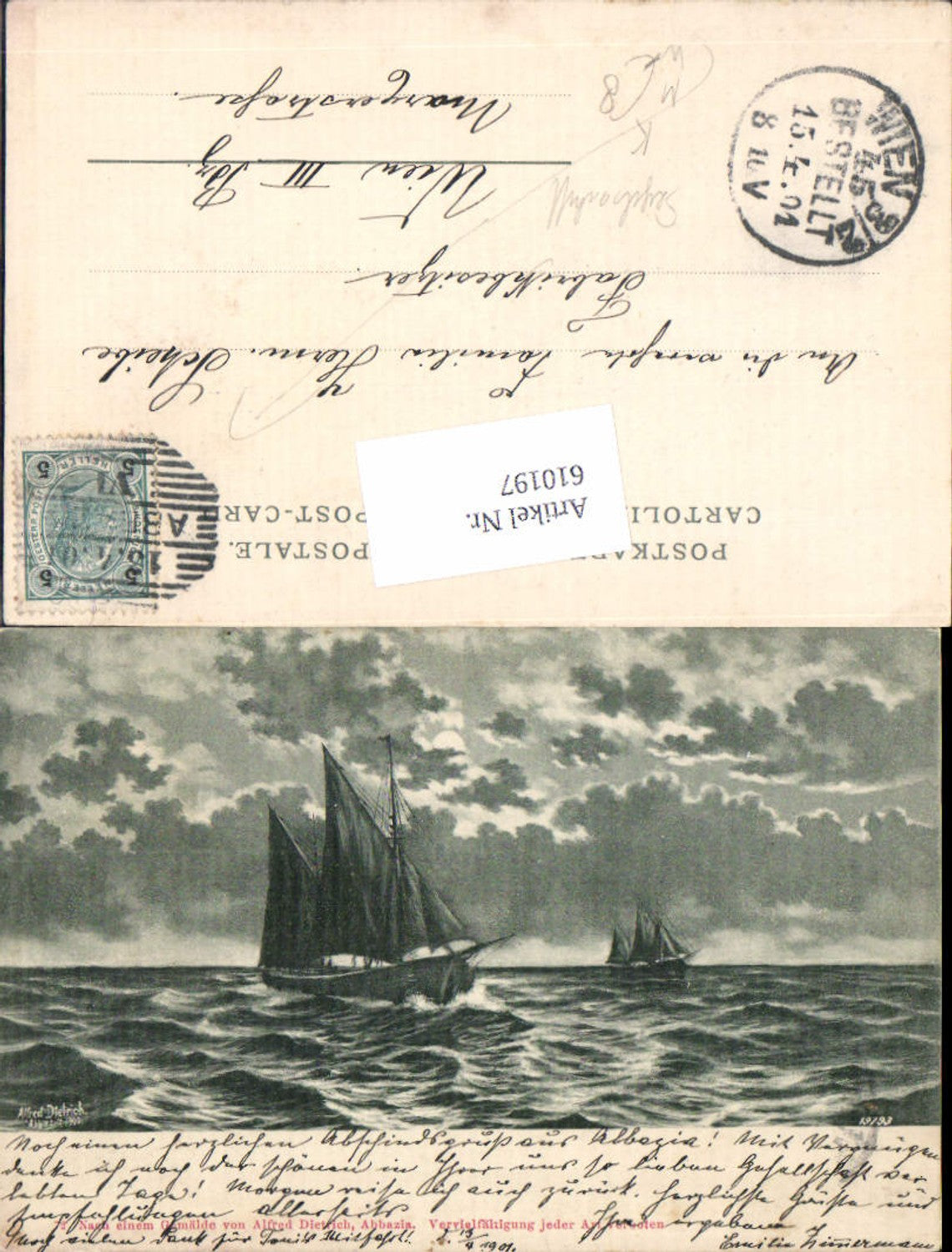 610197,Künstler AK Alfred Dietrich Abbazia Segelschiffe Segelschiff am Meer