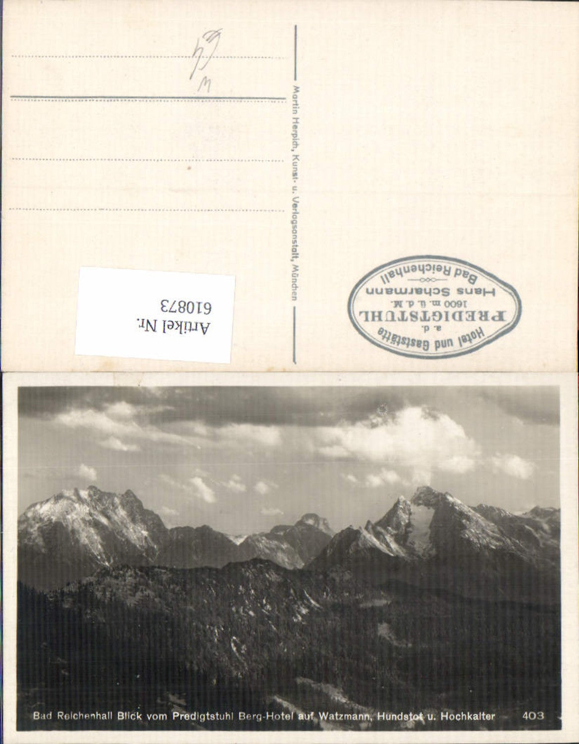 610873,Bad Reichenhall Blick v. Predigtstuhl Berg-Hotel auf Watzmann Hundstot u. Hochkalter