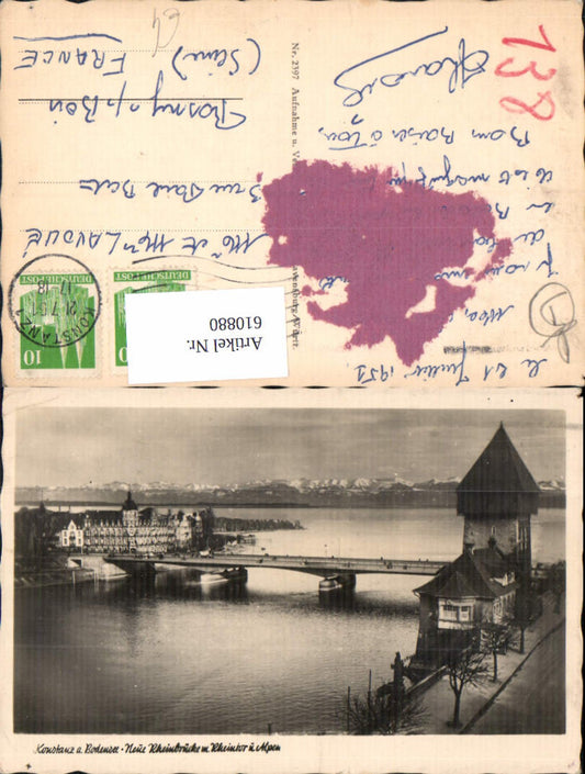 610880, Konstanz i. Bodensee New Rhine Bridge and Rhine Gate and Alps