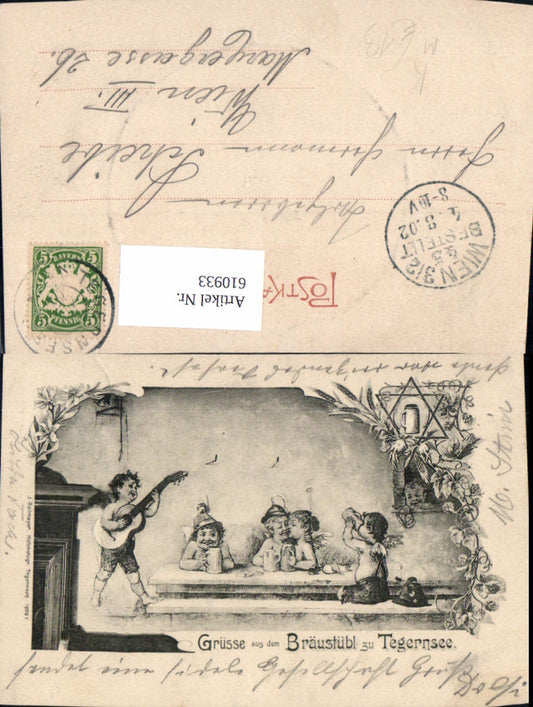 610933,Künstler Litho Bräustübl zu Tegernsee Bier Humor Engel