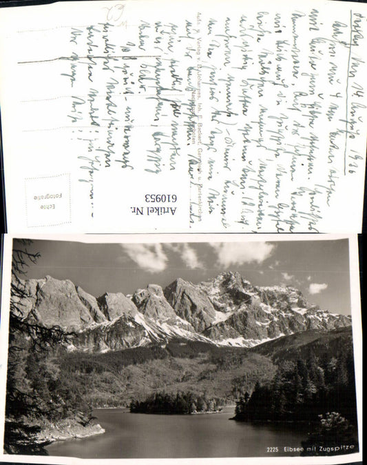 610953, Photo Ak Eibsee with Zugspitze Grainau Garmisch-Partenkirchen