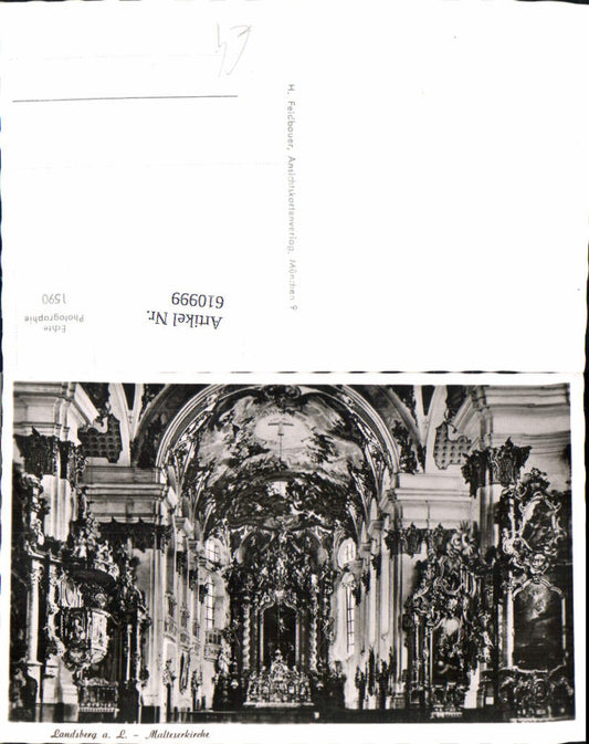 610999, Photo Ak Landsberg a. Lech Malteserkirche Church interior view