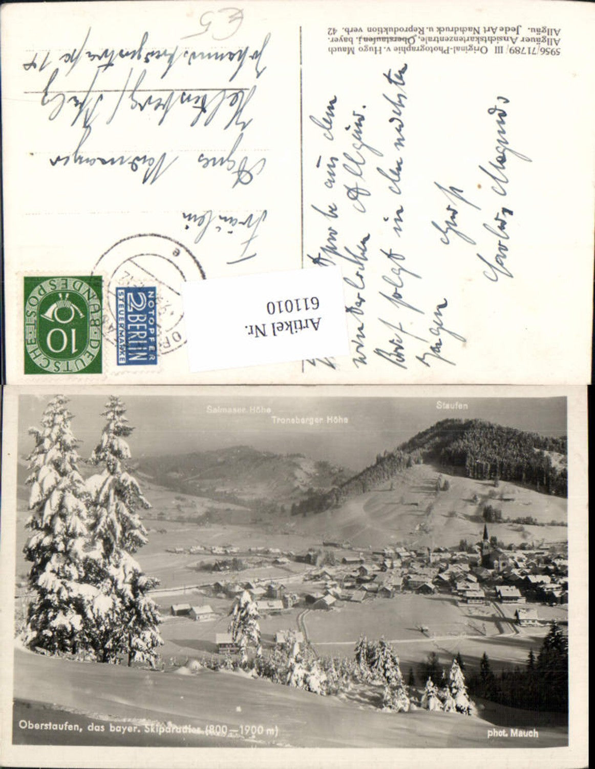 611010,Foto Ak Oberstaufen Winteransicht Gipfelkarte