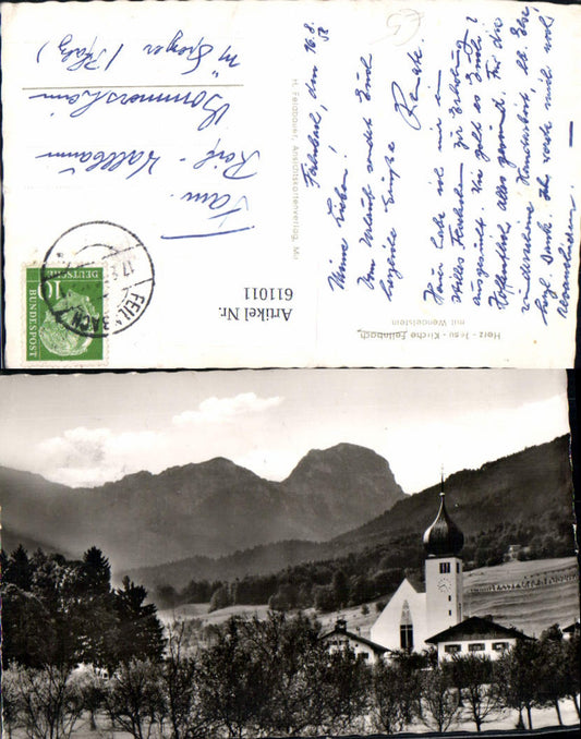 611011,Foto Ak Feilnbach Herz-Jesu-Kirche m. Wendelstein Kirche