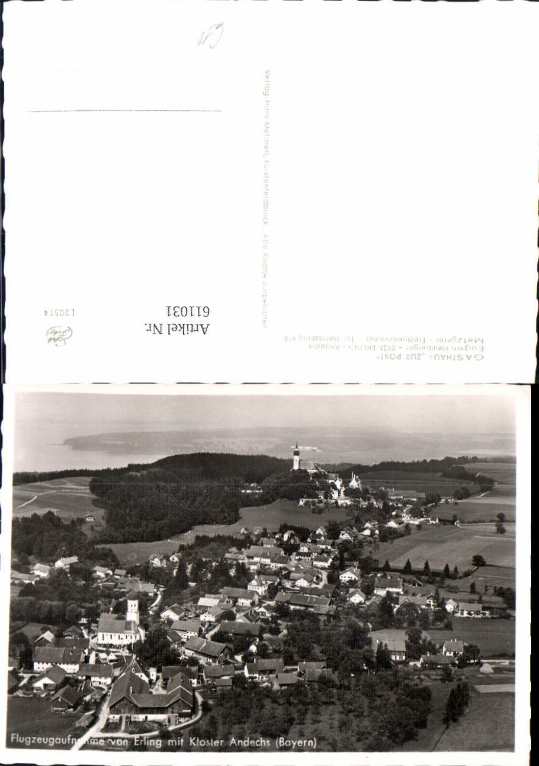 611031, Photo Ak aerial photograph of Erling with Andechs Monastery