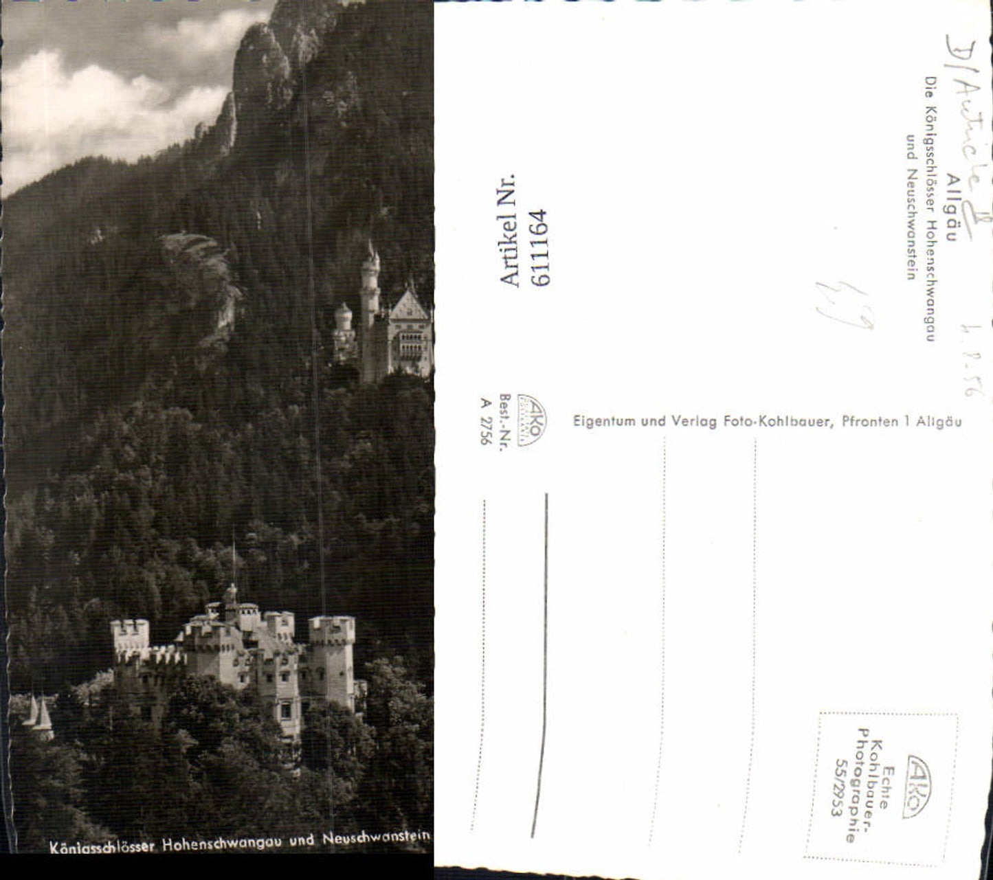 611164,Photo Ak Royal Castles Hohenschwangau Castle and Neuschwanstein Schwangau