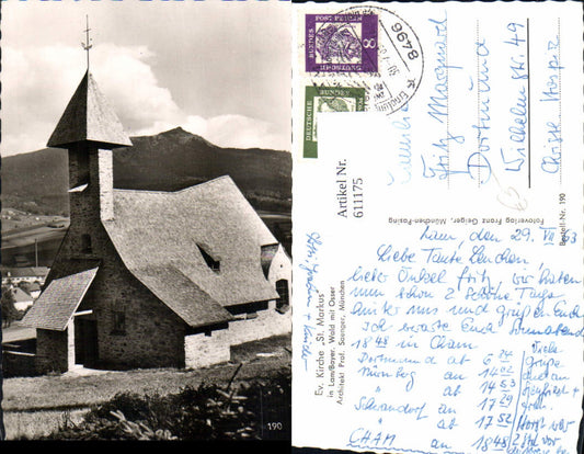 611175, Photo Ak Ev. Church St Markus Markt Lam Bayerischer Wald m Osser