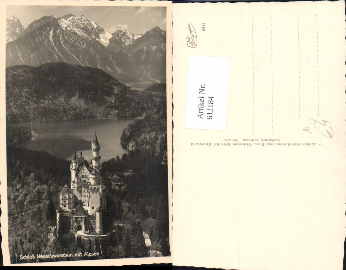 611184, Photo Ak Schwangau Neuschwanstein Castle with Alpsee