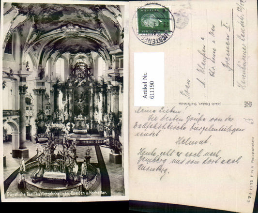 611190,Foto Ak Bad Staffelstein Basilika Vierzehnheiligen Gnaden u. Hochaltar