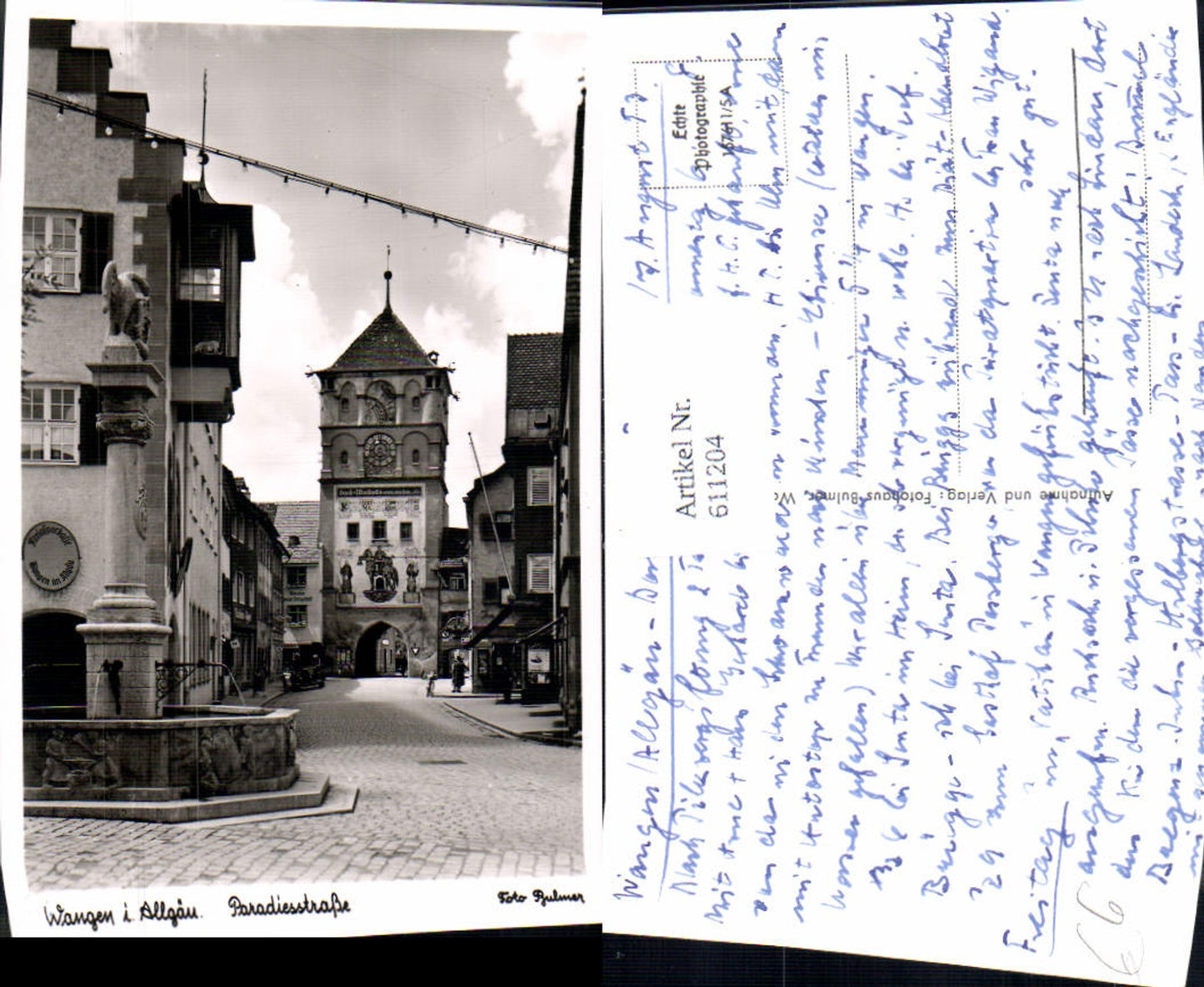 611204,Foto Ak Wangen i. Allgäu Paradiesstraße Brunnen