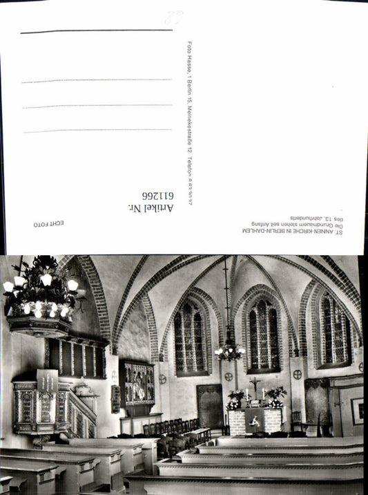 611266,Foto Ak Berlin St Annen-Kirche i. Berlin-Dahlem Kirche Innenansicht