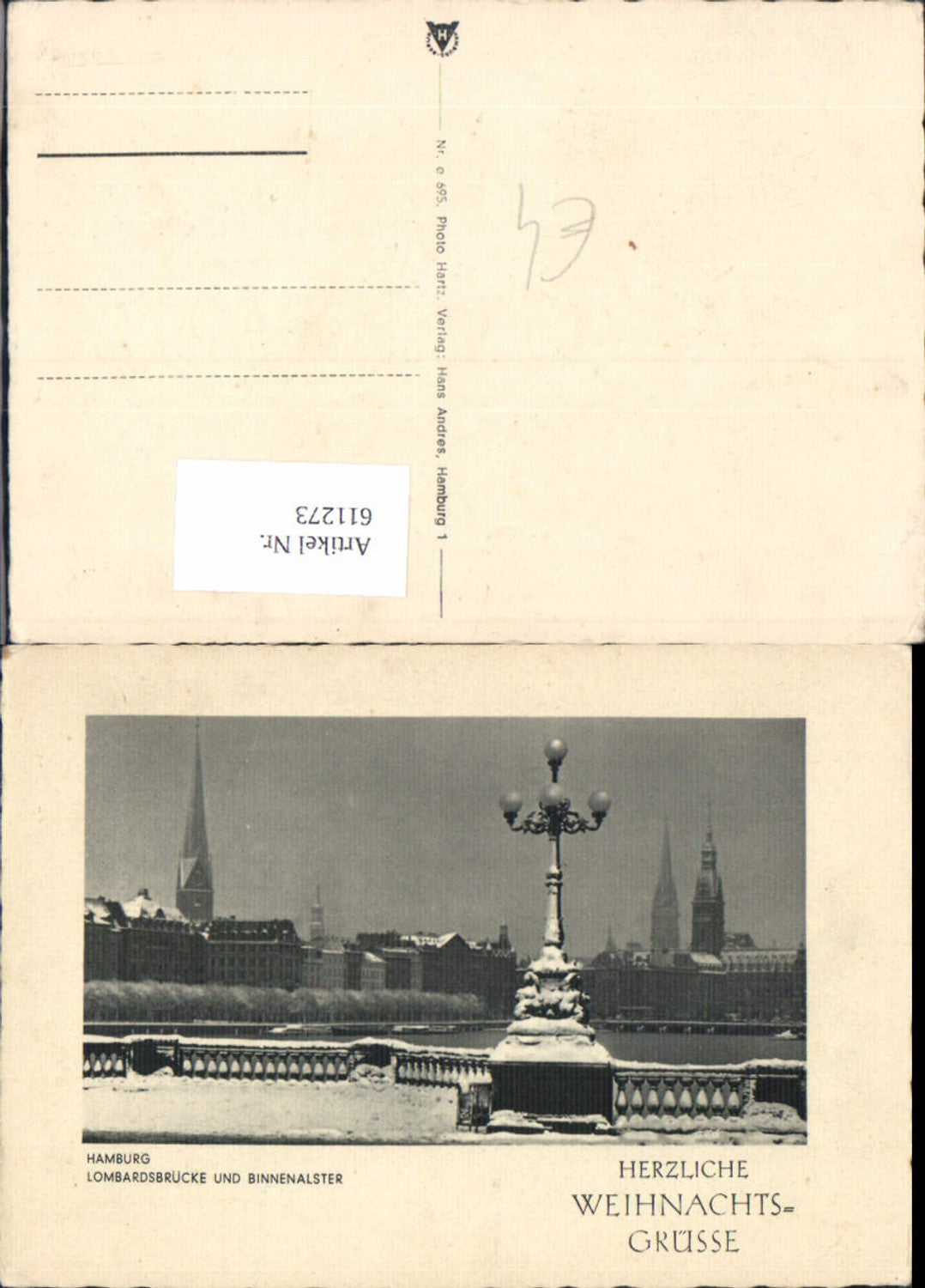 611273, Hamburg Lombardsbrücke and Inner Alster in winter Passepartout Christmas