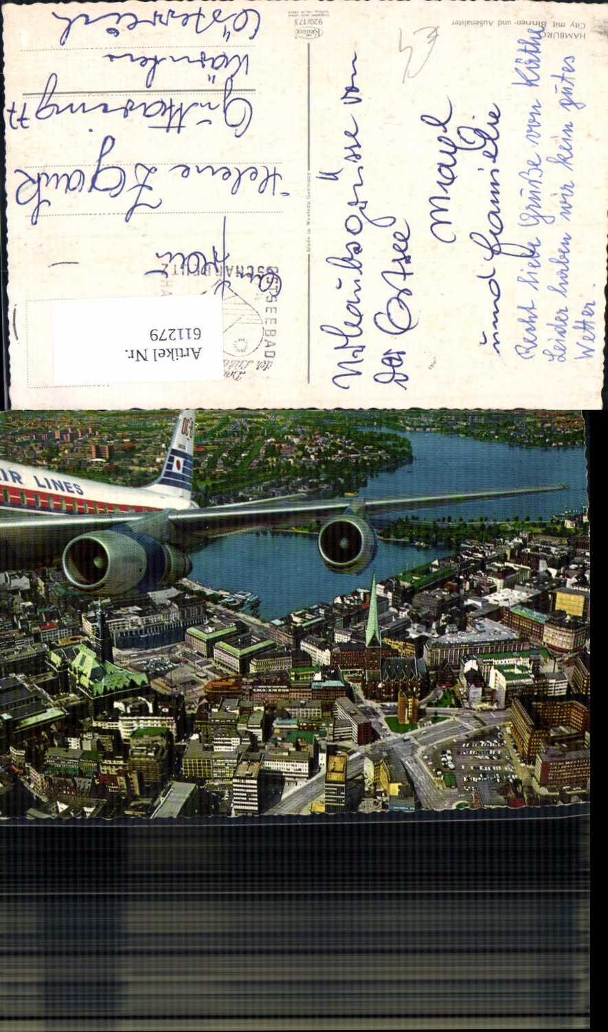 611279,Luftbild Hamburg City mit Binnen- und Außenalster m. Flugzeug Turbinen