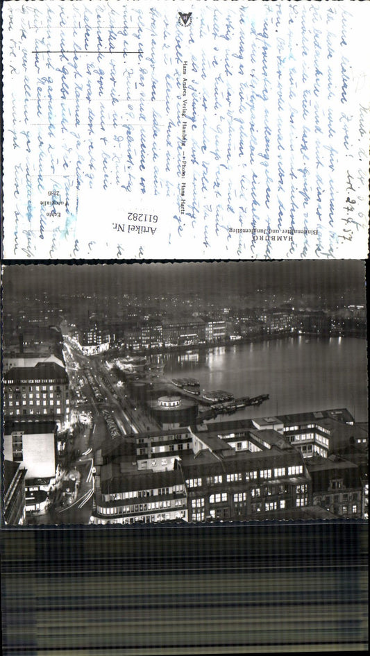 611282,Foto Ak Hamburg Binnenalster u. Jungfernstieg b. Nacht