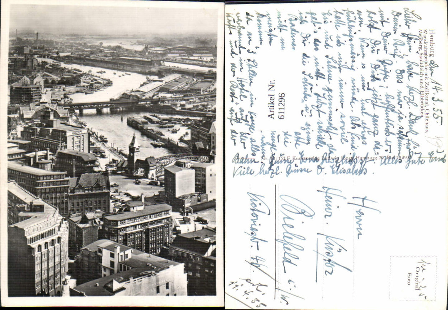 611296,Foto Ak Hamburg Wandrahmbrücke m. Zollkanal Chilehaus Meßberg