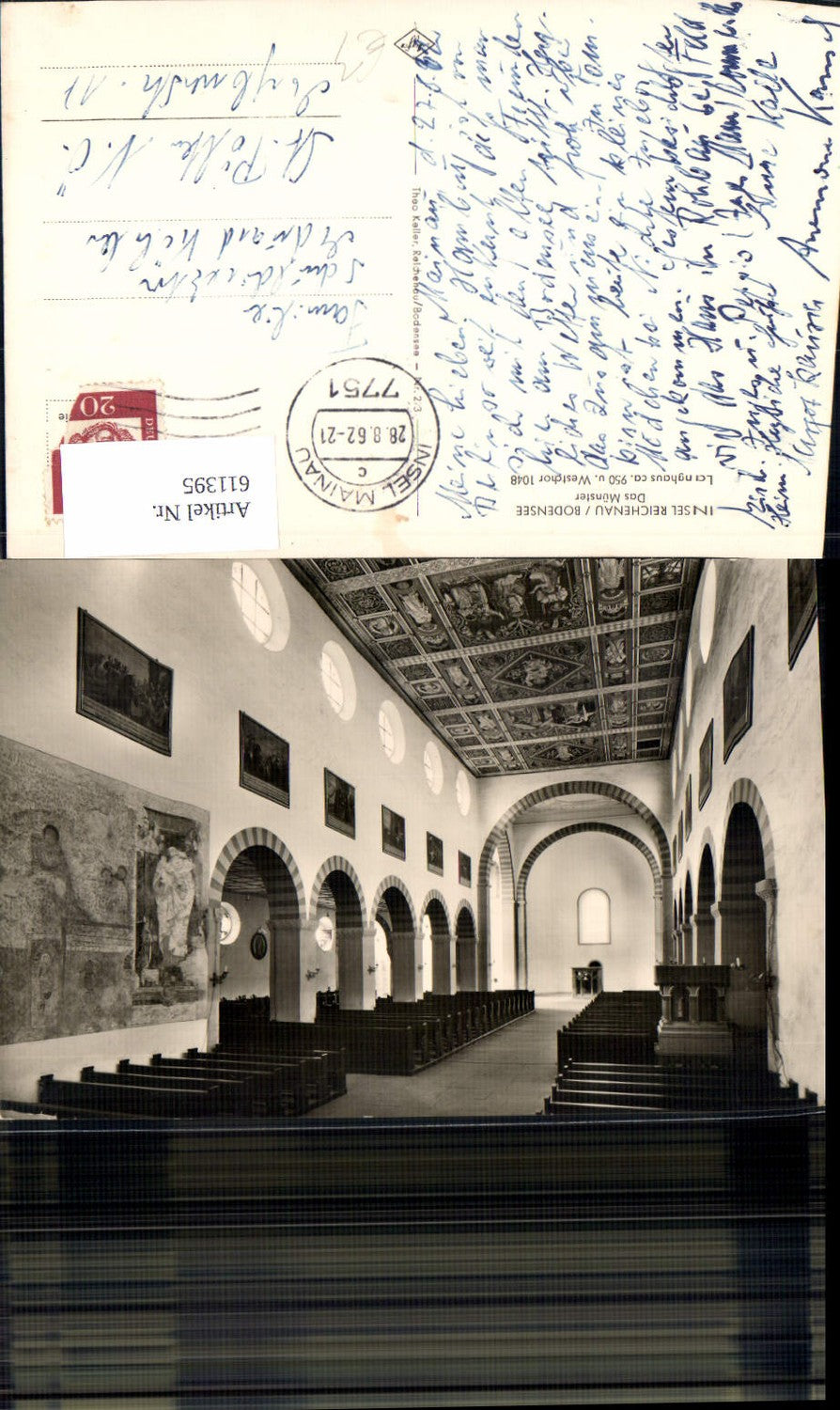 611395,Foto Ak Insel Reichenau Bodensee Münster Langhaus Innenansicht