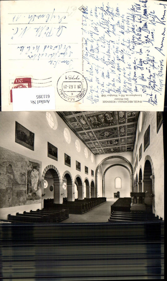 611395, Photo Ak Reichenau Island Lake Constance Minster Longhouse Interior view