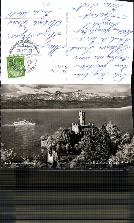 611414, Photo Ak Langenargen Lake Constance Ship Steamer Montfort Castle with Swiss Alps