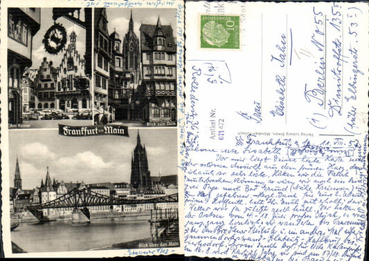 611472,Mehrbild Ak Frankfurt a. Main Am Römer Blick v. Dom Blick über d. Main