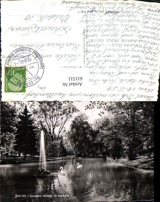 611511,Foto Ak Bad Orb i. Spessart Weiher i. Kurpark Springbrunnen Brunnen