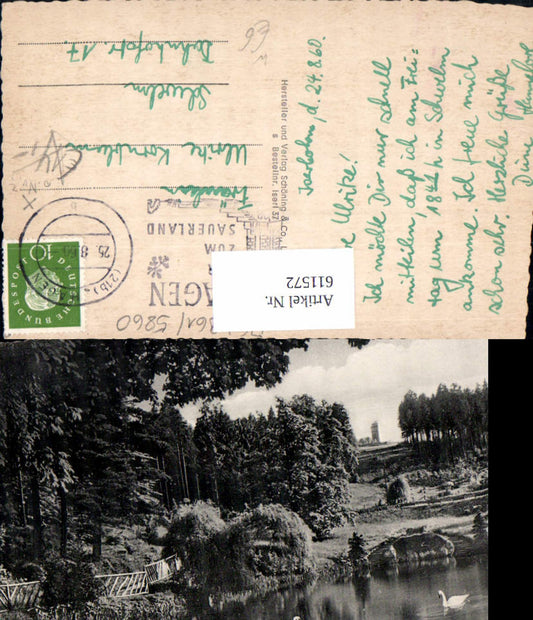 611572,Waldstadt Iserlohn Rupenteich m. Danzturm Schwan Schwäne