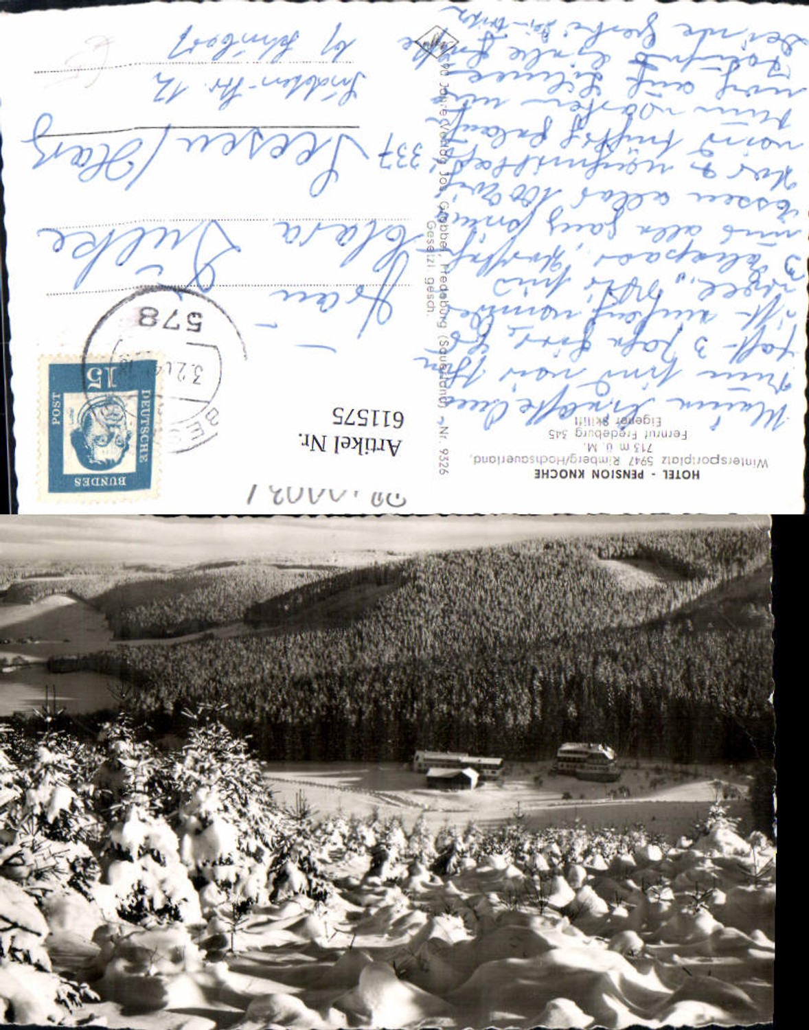 611575,Foto Ak Rimberg Hochsauerland Hotel Pension Knoche Winteransicht