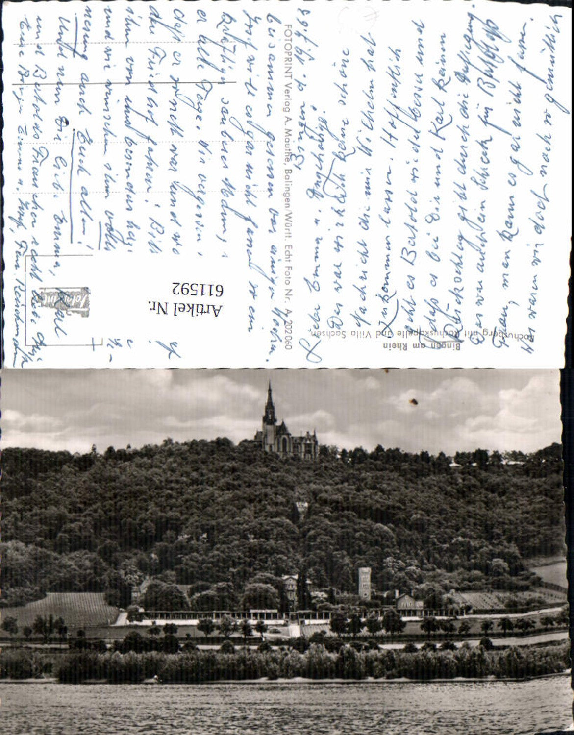 611592,Foto Ak Bingen a. Rhein Rochusberg m. Rochuskapelle u. Villa Sachsen