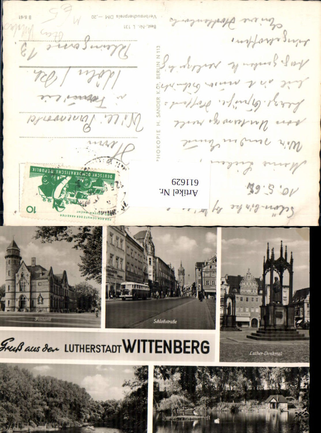 611629,Mehrbild Ak Lutherstadt Wittenberg Postamt Luther-Denkmal Bus Autobus Schwanenteich Schwan