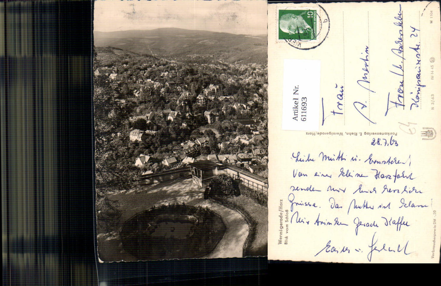 611693,Foto Ak Wernigerode Harz Blick v. Schloss