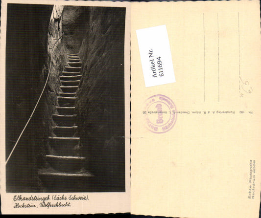 611694,Foto Ak Hohnstein Elbsandsteingebirge Sächsische Schweiz Hockstein Wolfsschlucht