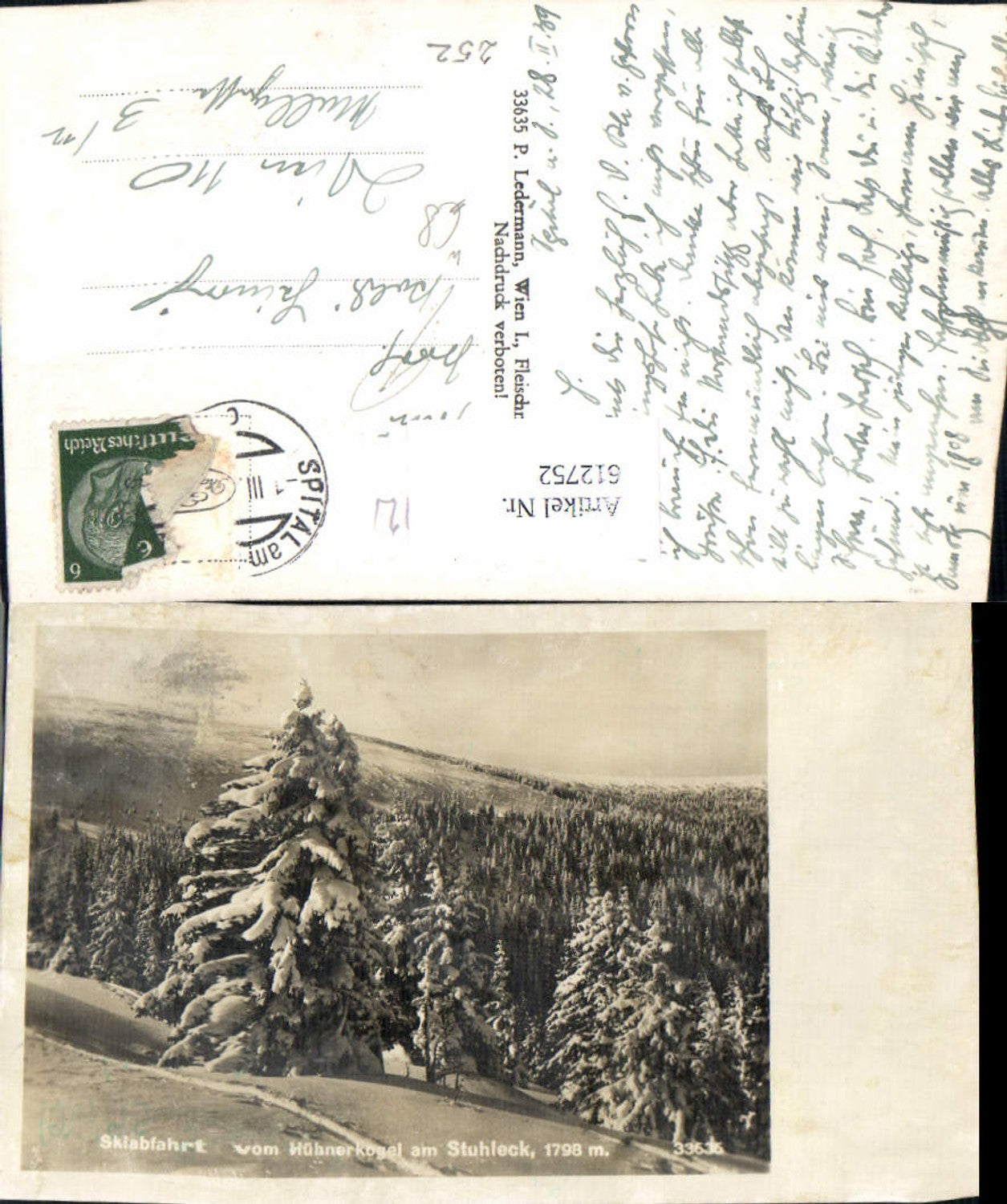 612752,Foto Ak Weyer Skiabfahrt v. Hühnerkogel a. Stuhleck Winteransicht