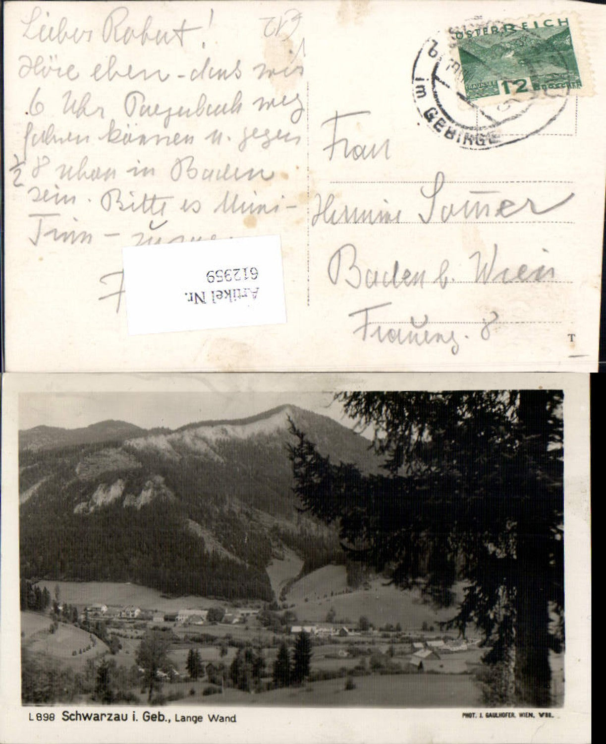 612959,Schwarzau im Gebirge Lange Wand pub Josef Gaulhofer L 898