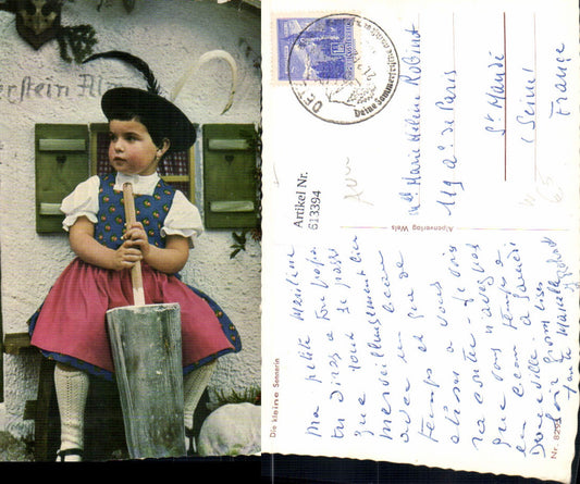 613394, Wetterstein Alm Garmisch-Partenkirchen The little dairymaid girl traditional costume hat butter churn