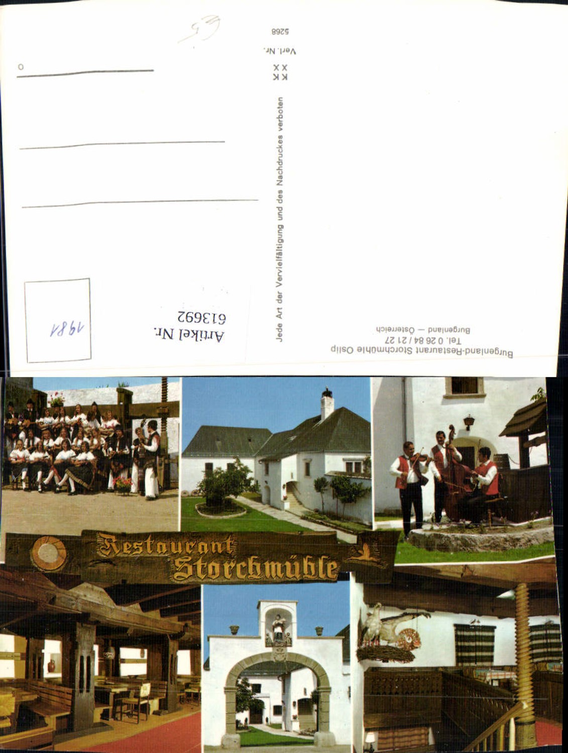 613692,Mehrbild Ak Oslip Storchmühle Restaurant Musik Burgenländer Tracht